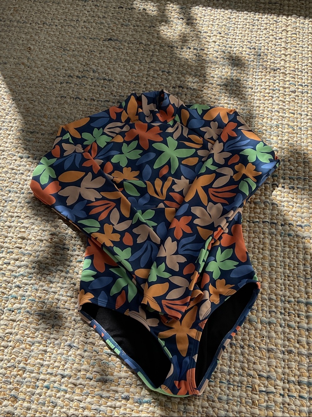 Rip Curl Kids Navy Floral Long-Sleeve One-Piece Swimsuit with Green & Orange